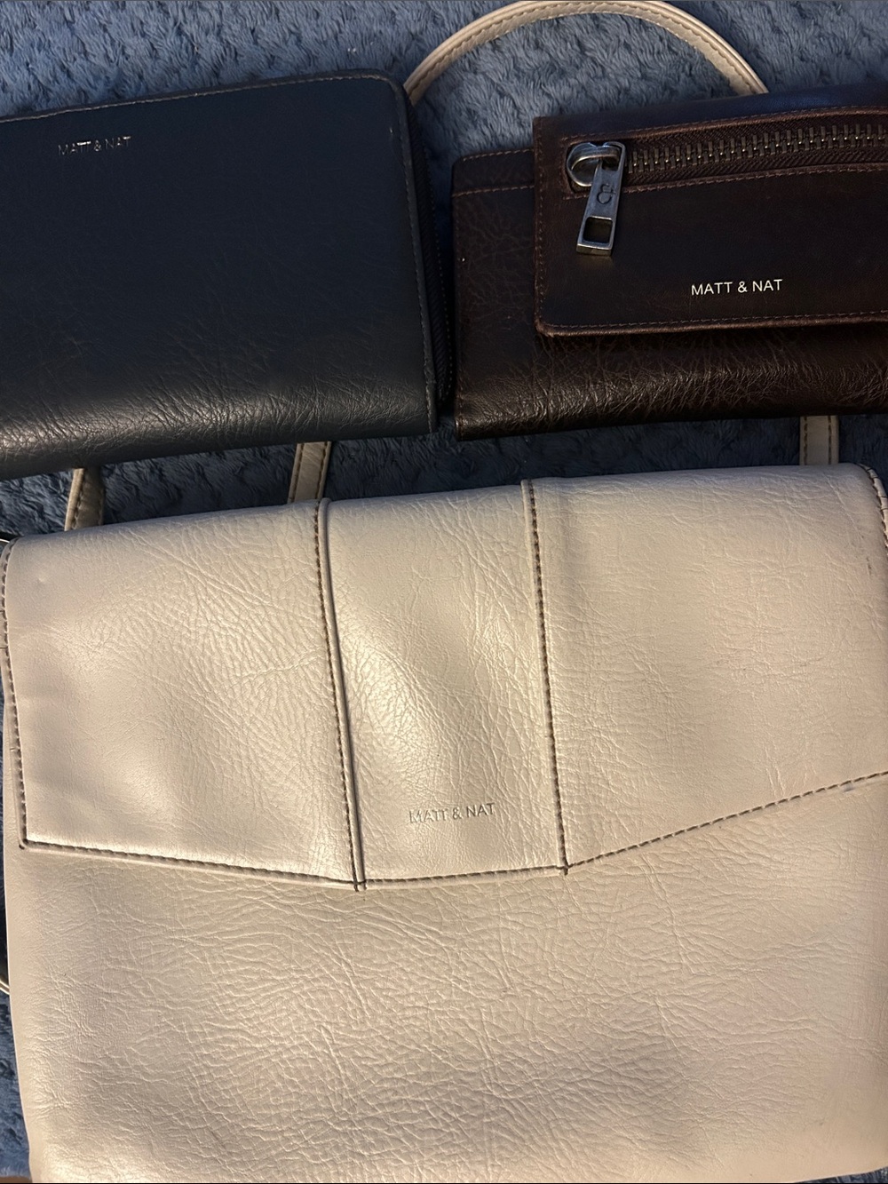Matt & Nat Trio: Cream Crossbody with Black and Dark Brown Wallets